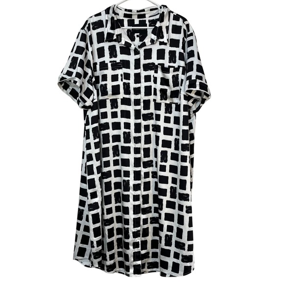 WILDFANG EMPOWER SATIN SHIRT DRESS Black And White Size 2X - Picture 2 of 7